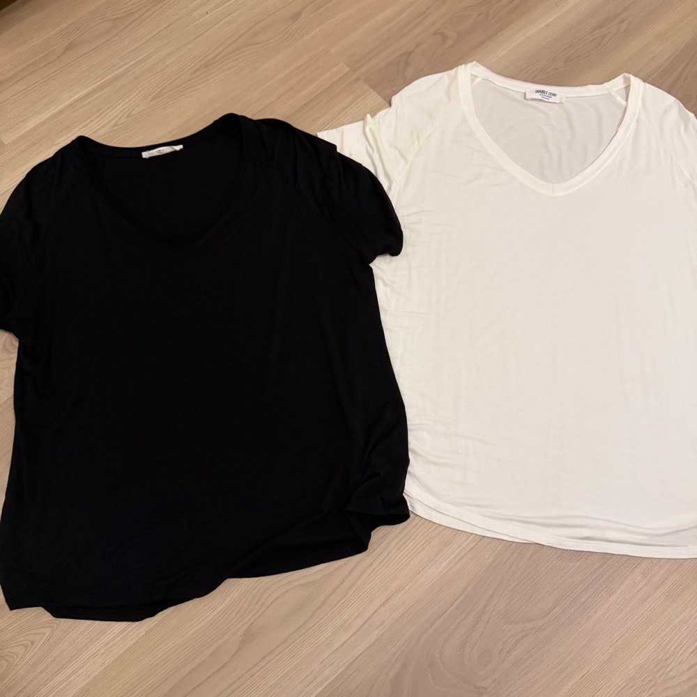 Double Zero Set of 2 Black & White V-Neck Tops